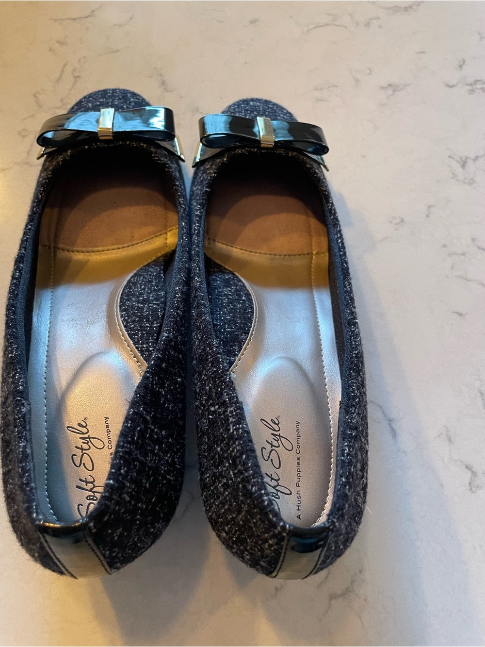 Navy Tweed Bow Ballet Flats
